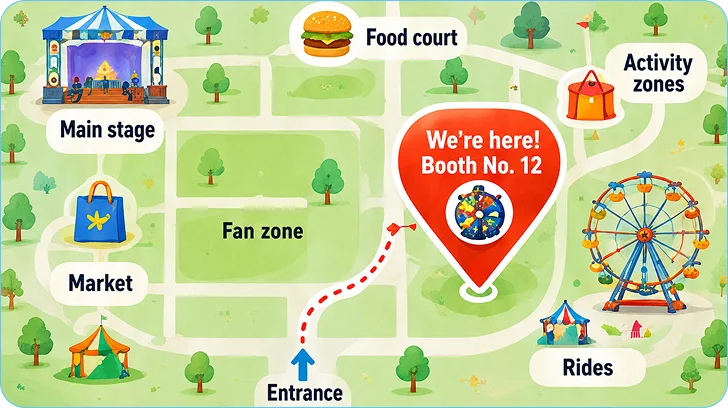 Festival map showing Fan Zone, Booth No. 12 near the main stage