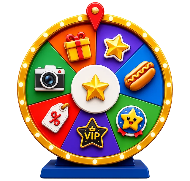 Colorful Wheel of Fortune prize wheel on a blue stand